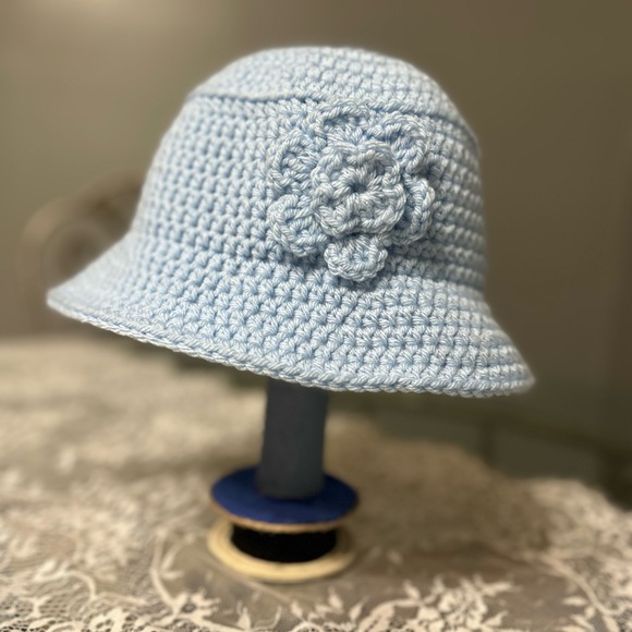 Handmade Blue Crochet Kids Hat - Picture 1 of 4